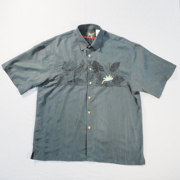 Bamboo Cay Camp Shirt Mens Extra Large Black Bird Paradise Monochrome Stripe - Picture 1 of 10